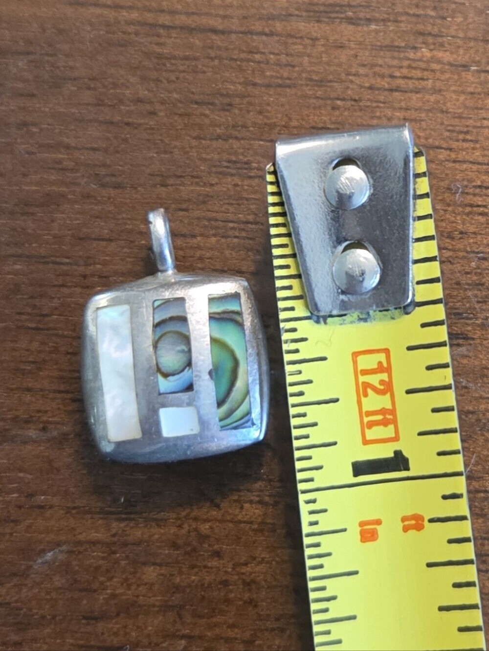 Southwestern Silver Abalone Square Shaped Pendant - Picture 4 of 5